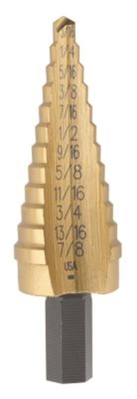 IRWIN Irwin Unibit 15104 Step Drill Bit, 3/16 to 7/8 in Dia, 3 in OAL, Tree Flute, 1-Flute, 3/8 in Dia Shank, Round Shank TOOLS IRWIN