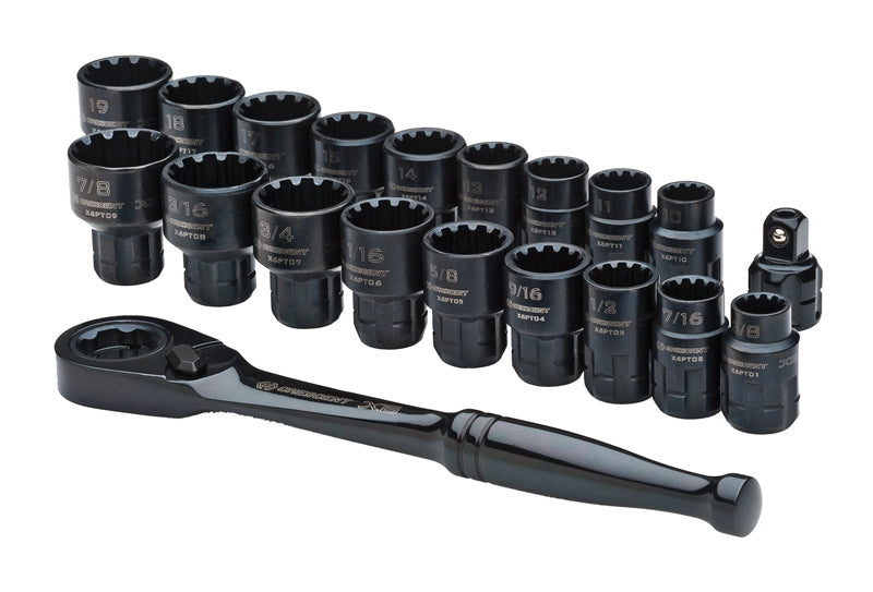 CRESCENT Crescent CX6PT25 Socket Set, Black, Specifications: 3/8 in Drive Size