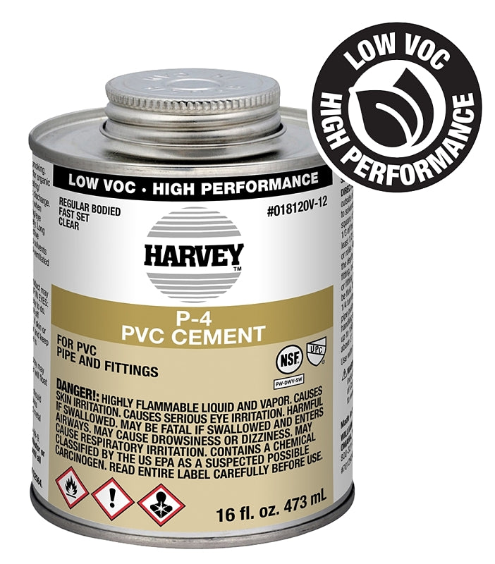 HARVEY Harvey 18120V-12 Regular-Bodied Fast Set Cement, 16 oz Can, Liquid, Clear PLUMBING, HEATING & VENTILATION HARVEY