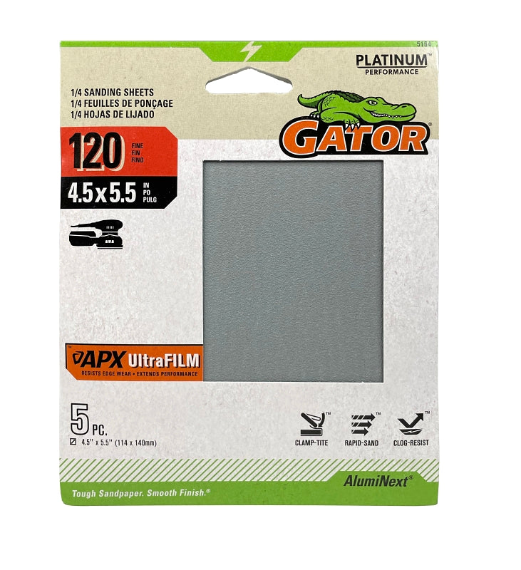 GATOR Gator 5164 Sand Paper, 4-1/2 in W, 5-1/2 in L, 120 Grit TOOLS GATOR