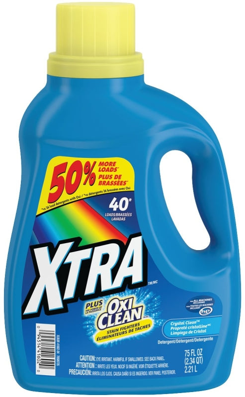 XTRA Xtra 41602 Laundry Detergent, 75 oz, Bottle, Liquid, Clean Crystal