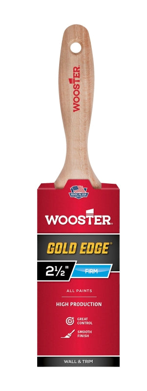 WOOSTER BRUSH Wooster 5232-2-1/2 Paint Brush, Gold Bristle/White, 2-1/2 in W, 2-15/16 in L Bristle, Flat Sash Handle PAINT WOOSTER BRUSH