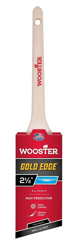 WOOSTER BRUSH Wooster 5234-2-1/2 Paint Brush, Gold Bristle/White, Beechwood Handle, 2-1/2 in W, 2-11/16 in L Bristle, Sash Handle