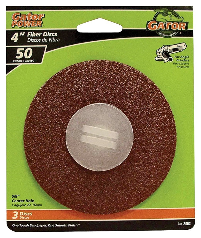 GATOR Gator 3062 Fiber Disc, 4 in Dia, 50 Grit, Coarse, Aluminum Oxide Abrasive, Fiber Backing TOOLS GATOR