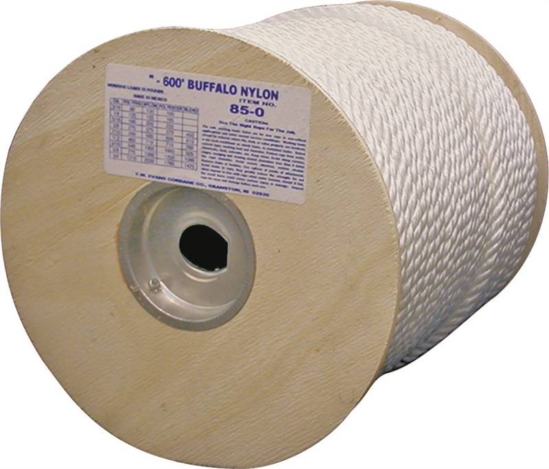 TW EVANS CORDAGE T.W. Evans Cordage 85-074 Rope, 1/2 in Dia, 300 ft L, 704 lb Working Load, Nylon, White