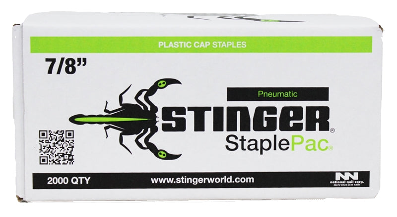STINGER Stinger 136044 Cap Staple, 7/16 in W Crown, 7/8 in L Leg, 18 Gauge, Carbon Steel, Electro-Galvanized