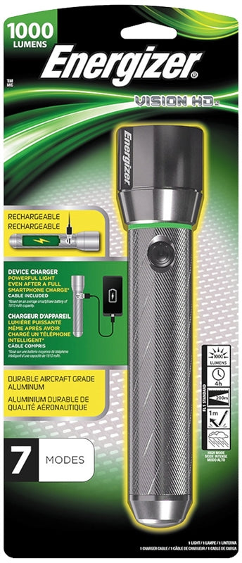 ENERGIZER BATTERY Energizer ENPMHRL7 Rechargeable Flashlight, Lithium-Ion Battery, 1000 Lumens Lumens, 200 m Beam Distance, 4 hr Run Time ELECTRICAL ENERGIZER BATTERY