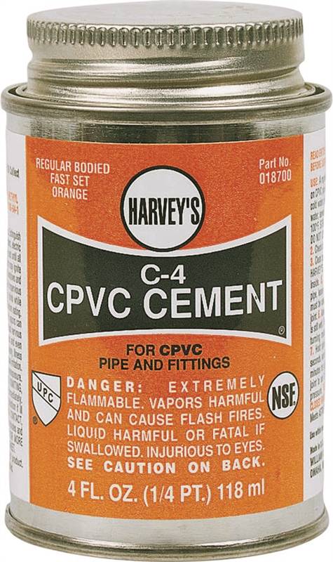 HARVEY Harvey C-4 Series 18720-12 Regular-Bodied Cement, 16 oz Can, Liquid, Orange PLUMBING, HEATING & VENTILATION HARVEY