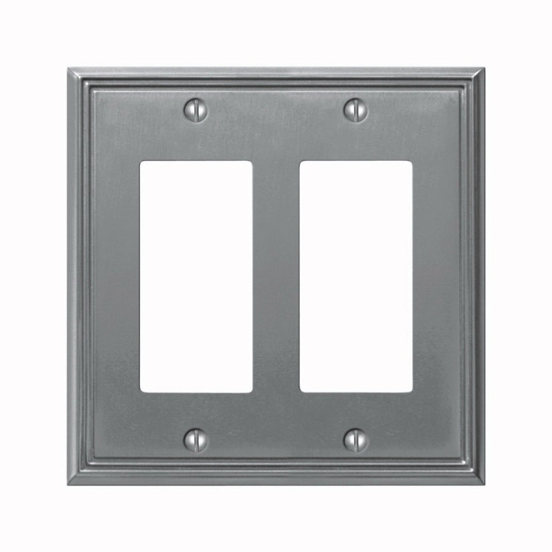 AMERELLE AmerTac Metro Line Series 77RRBN Wallplate, Double Rocker, 4-3/4 in L, 4-3/4 in W, 2-Gang, Metal, Brushed Nickel ELECTRICAL AMERELLE