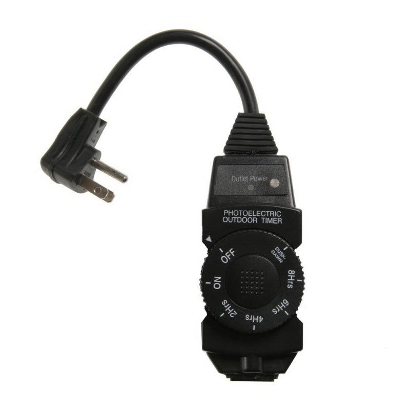 WESTEK Westek TM14DOLB Photocell Timer, 8.3 A, 120 V, 1 W, 1 -Outlet, 2, 4, 6, 8 hr Time Setting, Black