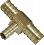 SHARKBITE/CASH ACME PEX Pipe Tee, Brass, Lead-Free, 1/2 x 3/8 x 3/8 In. Barb