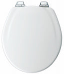 BEMIS MFG. CO. Benton Round Wood Toilet Seat, White Enamel, Never Loosens, Slow-Close Chrome Hinge