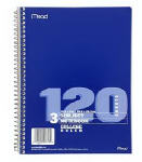 ACCO/MEAD 3-Subject Spiral Notebook, 10.5 x 8 In., 120 Sheets
