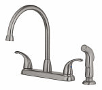 HOMEWERKS WORLDWIDE LLC-IMPORT High Arc Kitchen Faucet With Side Spray, 2 Lever Handle, Brushed Nickel Finish PLUMBING, HEATING & VENTILATION HOMEWERKS WORLDWIDE LLC-IMPORT