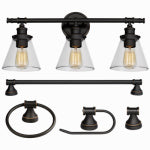 GLOBE ELECTRIC Parker 5-Pc. Bathroom Set, 3-Light Vanity Fixture + Bath Hardware, Oil Rubbed Bronze ELECTRICAL GLOBE ELECTRIC