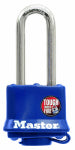 MASTER LOCK COMPANY 1-1/2 In. Keyed Laminated Padlock, Blue Weatherproof Cover, 2-In. Long Shackle HARDWARE & FARM SUPPLIES MASTER LOCK COMPANY