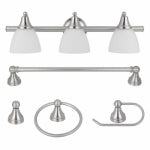 GLOBE ELECTRIC 3-Light Vanity Set, Frosted Glass, Brushed Steel ELECTRICAL GLOBE ELECTRIC