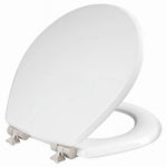 BEMIS MFG. CO. Benton Round Wood Toilet Seat, White Enamel, Never Loosens, Slow-Close Brushed Nickel Hinge PLUMBING, HEATING & VENTILATION BEMIS MFG. CO.