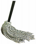 ABCO PRODUCTS #12 Natural Yarn Cotton Deck Mop, Blue/White Ribbon, 48 In. Wood Handle, Green Seal Certified