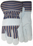 MIDWEST QUALITY GLOVES Split Cowhide Leather Palm Gloves, Safety Cuff, Kids, Striped