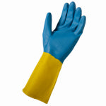 BIG TIME PRODUCTS LLC Women's Neoprene-Coated Latex Gloves, Blue & Yellow, L