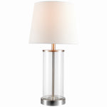 GLOBE ELECTRIC Maya Fillable Clear Glass Table Lamp, White Fabric Shade, 19.75-In.