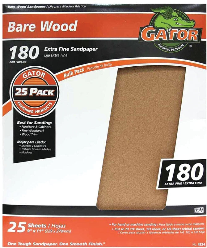 GATOR Gator 3273 Sanding Sheet, 11 in L, 9 in W, 180 Grit, Garnet Abrasive