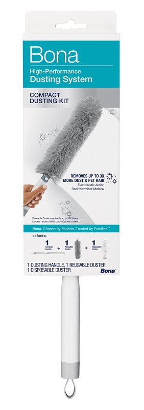 BONAKEMI USA Bona WM710013636 Compact Dusting Kit, 11 in W Head, Microfiber Head, Plastic Handle, 17 in L Handle