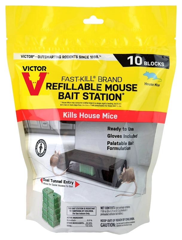 VICTOR Victor M922 Mouse Bait Station, Includes: (9) Bait Block Refills, Disposable Gloves, 2-Opening, Plastic LAWN & GARDEN VICTOR