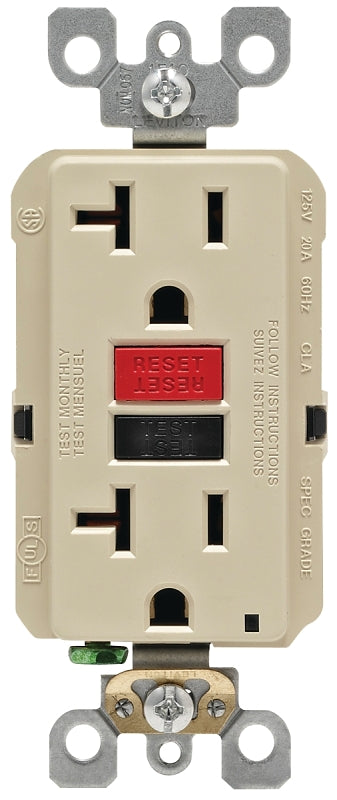LEVITON Leviton R99-GFNT2-0RI GFCI Duplex Receptacle, Polycarbonate, Ivory, 2-Pole, 20 A, 125 V, Wall Mounting ELECTRICAL LEVITON