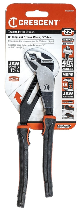 CRESCENT Crescent Z2 K9 Series RTZ28CGV Tongue and Groove Plier, 8-1/2 in OAL, 1.6 in Jaw, Self-Locking Adjustment, 1.1 in W Jaw