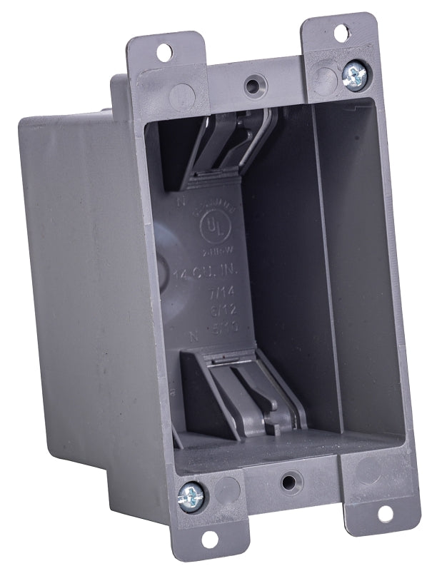 GB Gardner Bender BOX-RS14 Switch/Outlet Box, Standard Outlet, 1-Gang, 4-Knockout, PVC, Gray, In-Wall