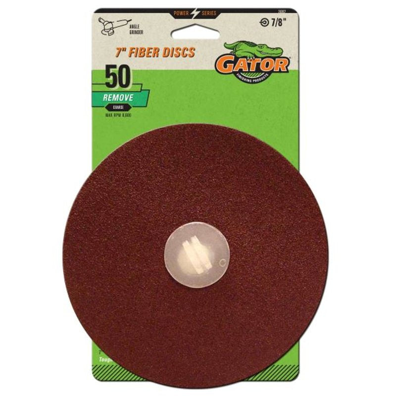 GATOR Gator 3082 Fiber Disc, 7 in Dia, 50 Grit, Coarse, Aluminum Oxide Abrasive, Fiber Backing TOOLS GATOR
