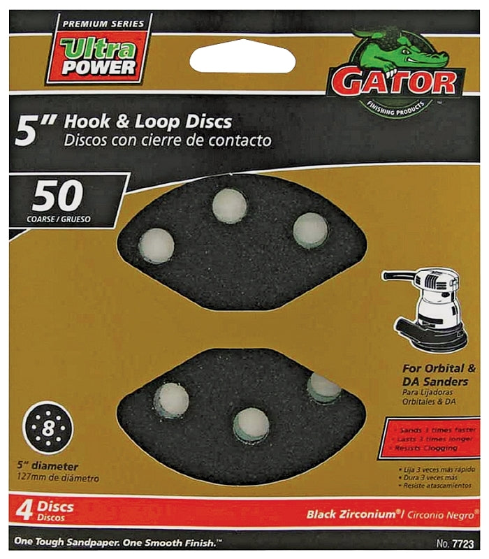 GATOR Gator CeraMax 7723 Sanding Disc, 5 in Dia, 50 Grit, Coarse, Zirconium Oxide Abrasive, Vented TOOLS GATOR