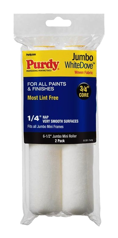 PURDY Purdy White Dove 140626010 Jumbo Mini Roller Cover, 1/4 in Thick Nap, 6-1/2 in L, Dralon Fabric Cover PAINT PURDY