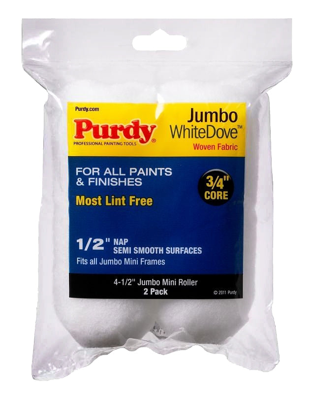 PURDY Purdy 14G624013 Jumbo Mini Roller Cover, 1/2 in Thick Nap, 4-1/2 in L, Dralon Fabric Cover PAINT PURDY