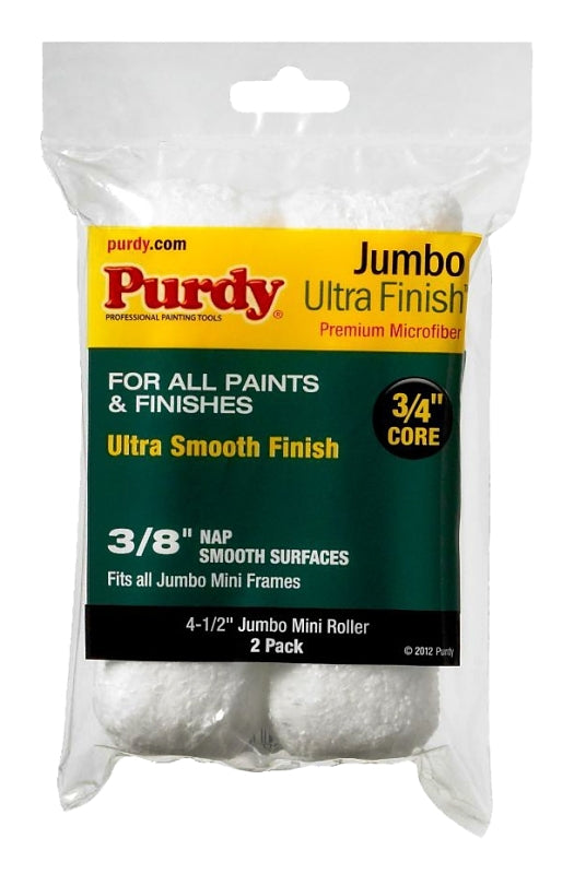 PURDY Purdy Ultra Finish 140624052 Jumbo Mini Roller Cover, 3/8 in Thick Nap, 4-1/2 in L, Microfiber Cloth Cover PAINT PURDY