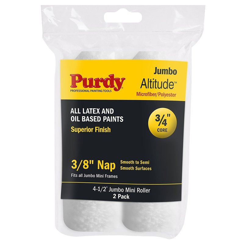 PURDY Purdy Altitude 14G624072 Jumbo Mini Roller Cover, 3/8 in Thick Nap, 4-1/2 in L, Microfiber/Polyester Cover, White