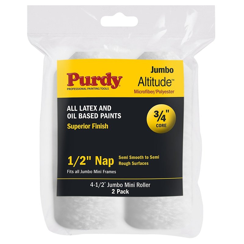 PURDY Purdy 14G624073 Jumbo Mini Roller Cover, 1/2 in Thick Nap, 4-1/2 in L, Microfiber/Polyester Cover, White