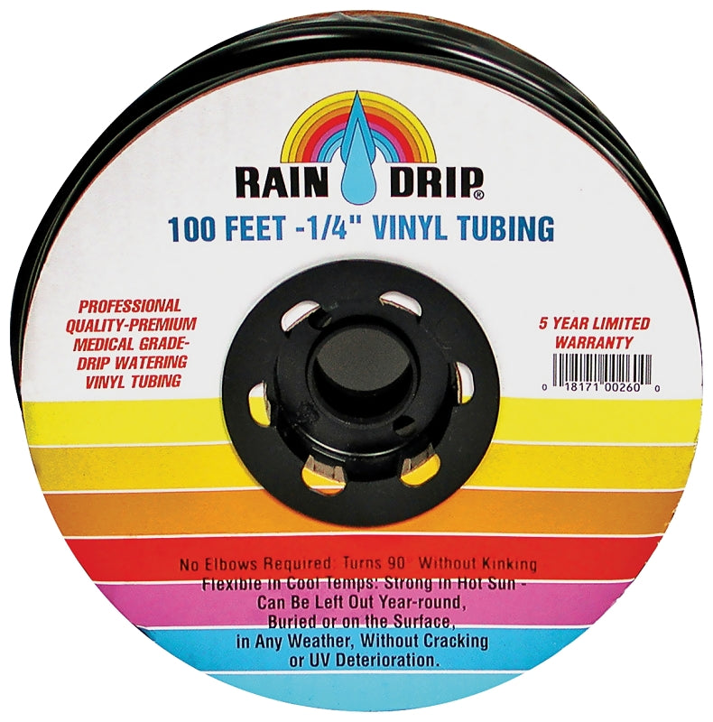 RAINDRIP Raindrip 016010T Drip Watering Tubing, 0.16 to 0.197 in ID, 100 ft L, Polyethylene, Black LAWN & GARDEN RAINDRIP