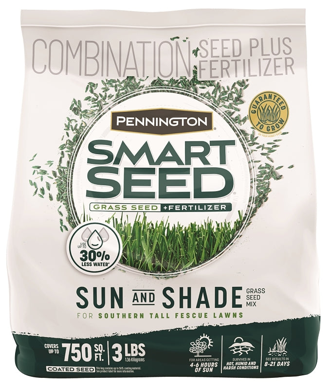PENNINGTON SEED Pennington SMART SEED 100543722 Grass Seed and Fertilizer Mix, 3 lb Bag