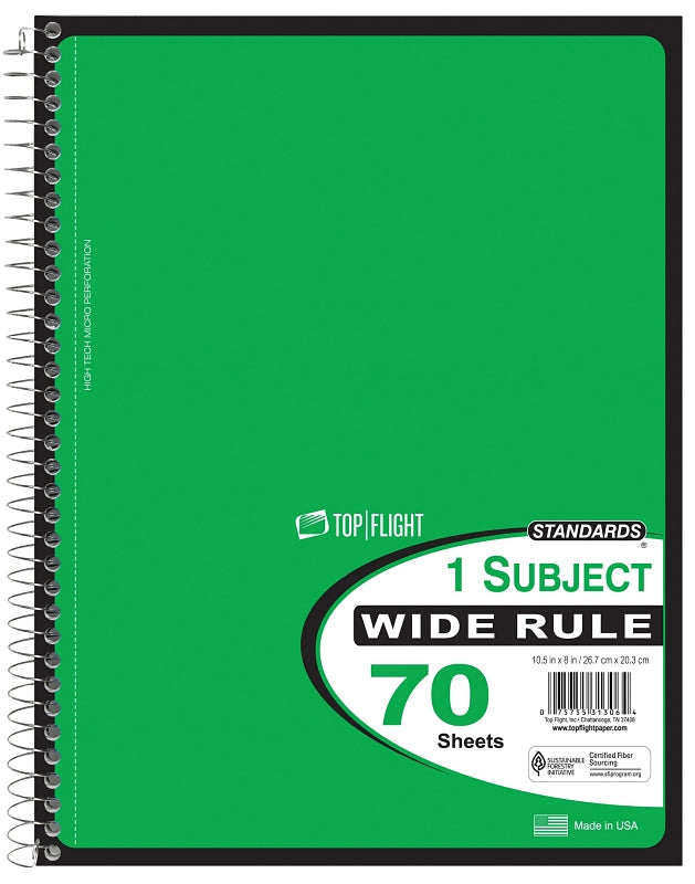 TOP FLIGHT Top Flight WB70PF Series 4510816 Wide Rule Notebook, Micro-Perforated Sheet, 70-Sheet, Wirebound Binding
