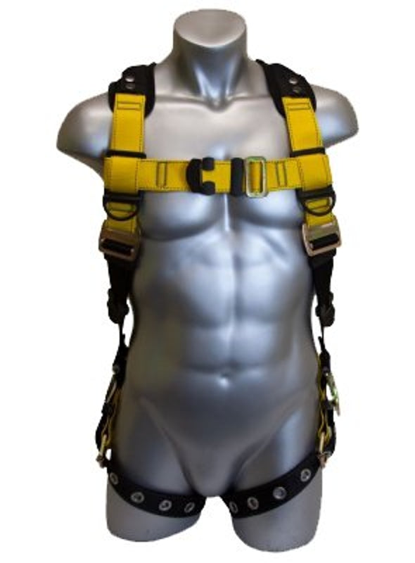 QUALCRAFT INDUSTRIES Guardian Fall Protection 37113 Full Body Harness, M/L, Polyester Webbing, Black/Yellow, Side D-Ring Locations AUTOMOTIVE QUALCRAFT INDUSTRIES