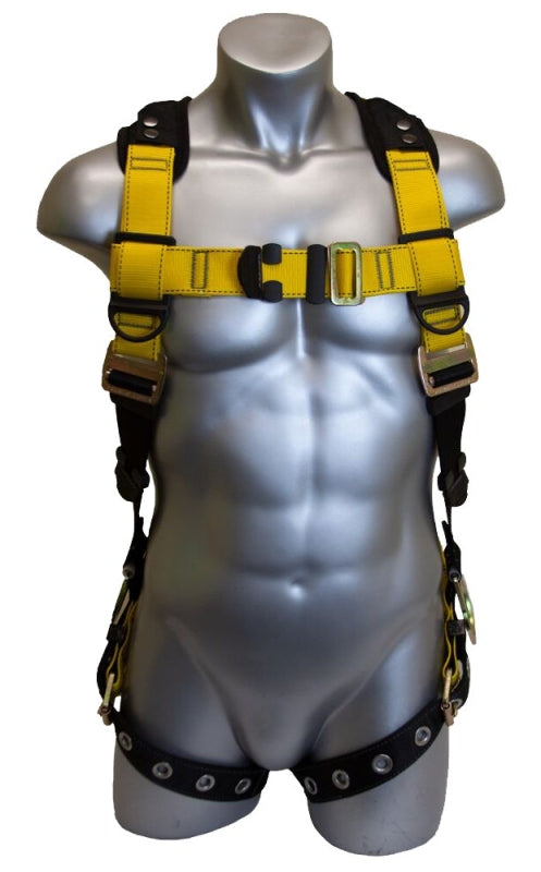 QUALCRAFT INDUSTRIES Guardian Fall Protection 37114 Full Body Harness, XL/2XL, Polyester Webbing, Black/Yellow AUTOMOTIVE QUALCRAFT INDUSTRIES