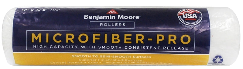 PREMIER PAINT ROLLER Benjamin Moore U65679-018 Roller Cover, 3/8 in Thick Nap, 9 in L, Microfiber Cover, 1/EA PAINT PREMIER PAINT ROLLER