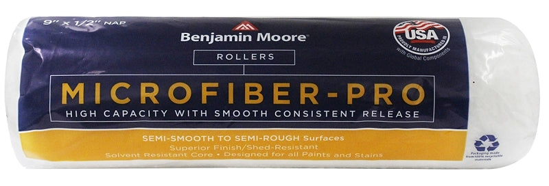 PREMIER PAINT ROLLER Benjamin Moore U65678-018 Roller Cover, 1/2 in Thick Nap, 9 in L, Microfiber Cover PAINT PREMIER PAINT ROLLER