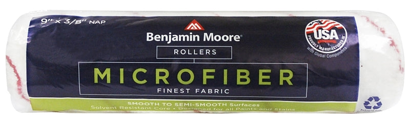 PREMIER PAINT ROLLER Benjamin Moore U65682-018 Roller Cover, 3/8 in Thick Nap, 9 in L, Microfiber Cover, 1/EA