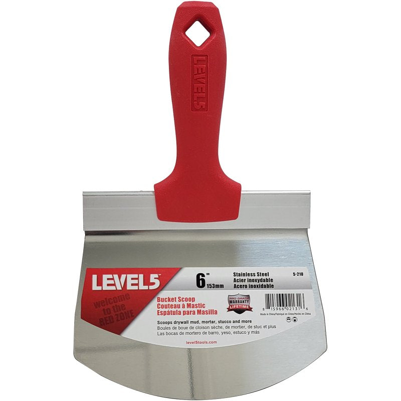 LEVEL 5 TOOLS LLC Level5 5-210 Bucket Scoop, 6 in W Blade, Stainless Steel Blade, Stainless Steel Handle, Ergonomic Handle