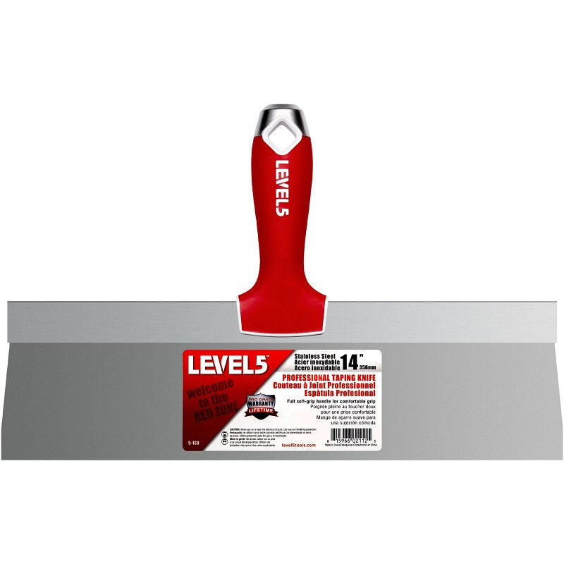 LEVEL 5 TOOLS LLC Level5 5-138 Taping Knife, 14 in W Blade, Stainless Steel Blade, Soft Grip Handle