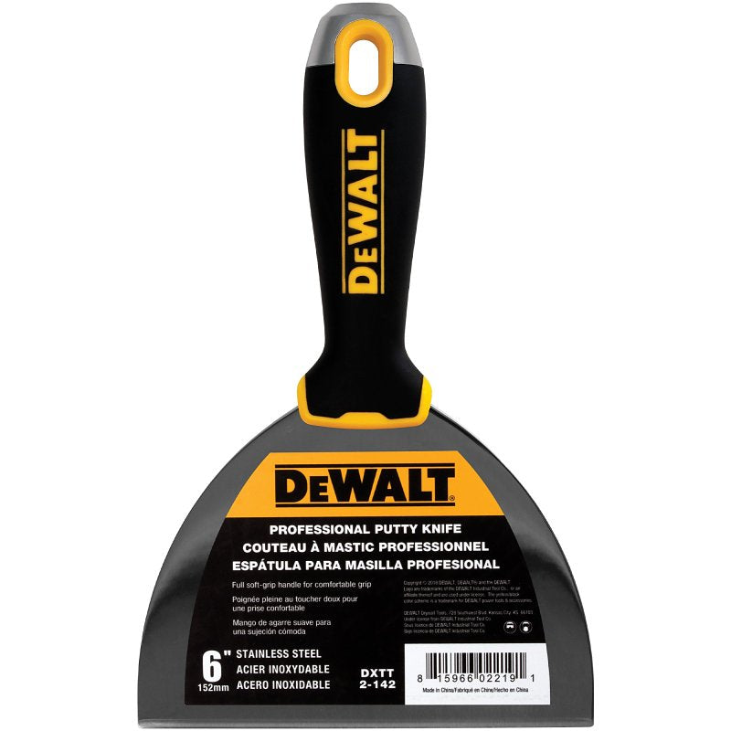 LEVEL 5 TOOLS LLC DEWALT DXTT-2-142 Putty Knife, 6 in W Blade, Stainless Steel Blade, Precision Ground Blade, Ergonomic, Soft Grip Handle BUILDING MATERIALS LEVEL 5 TOOLS LLC